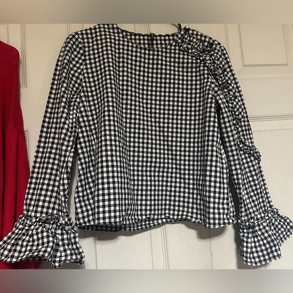 Zara Black and White Checkered Blouse